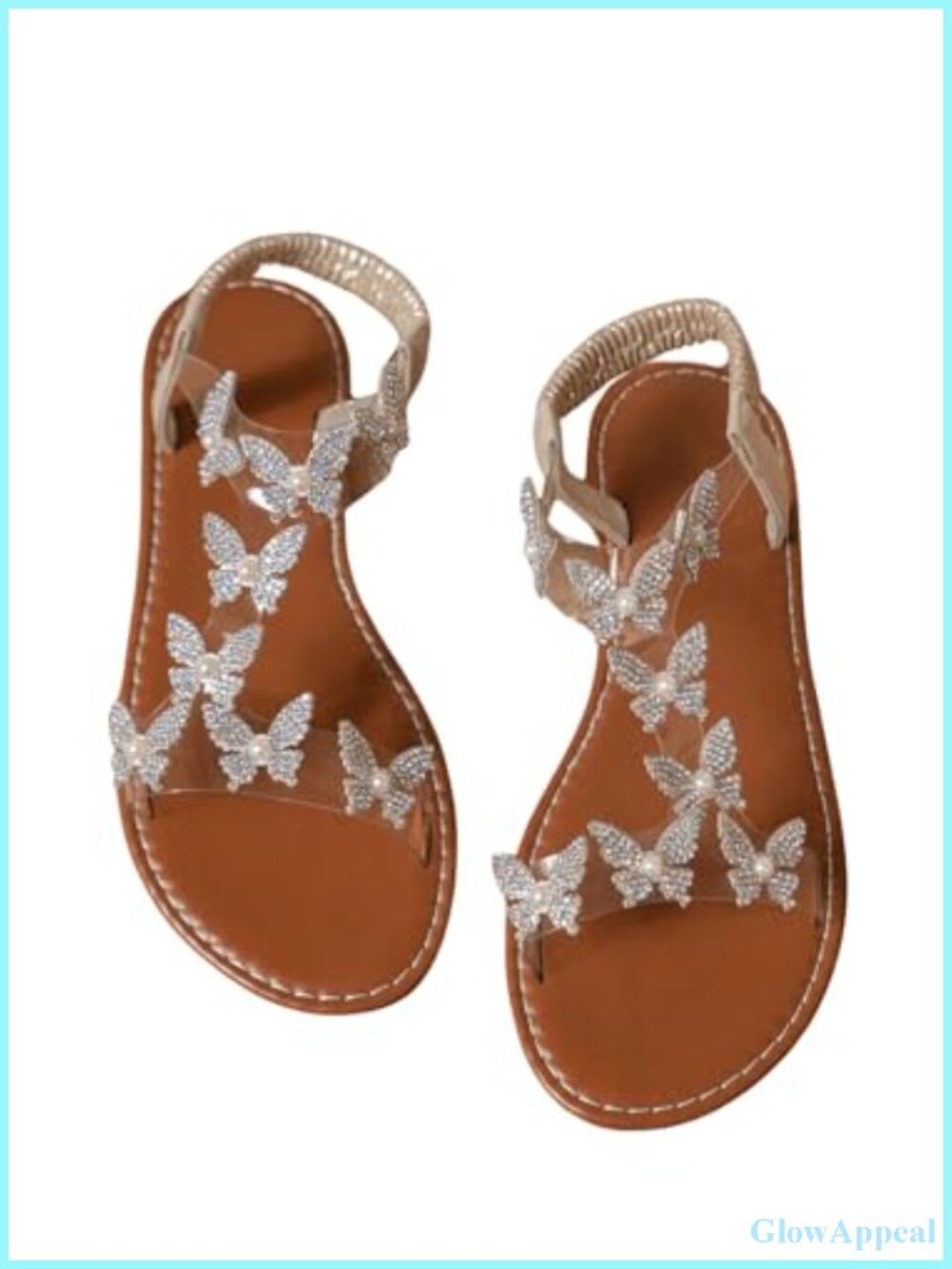 Clear Glitter Ankle Strap Sandals Faux Leather Slip On Bow Party Flats